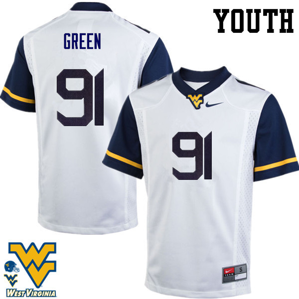 NCAA Youth Nate Green West Virginia Mountaineers White #91 Nike Stitched Football College Authentic Jersey CJ23Z13JC